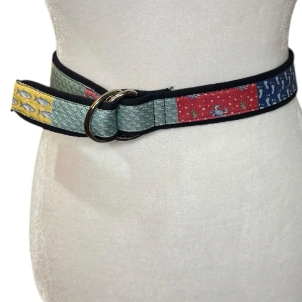 Vineyard Vines Kids‎ patchwork belt; navy canvas double loop buckle, size: XS